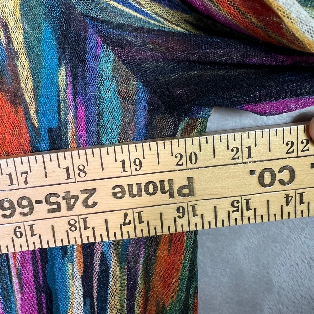 Multiples Abstract Print M Sheer Mesh Open Front Cardigan Layering Jacket Artsy - Picture 7 of 8